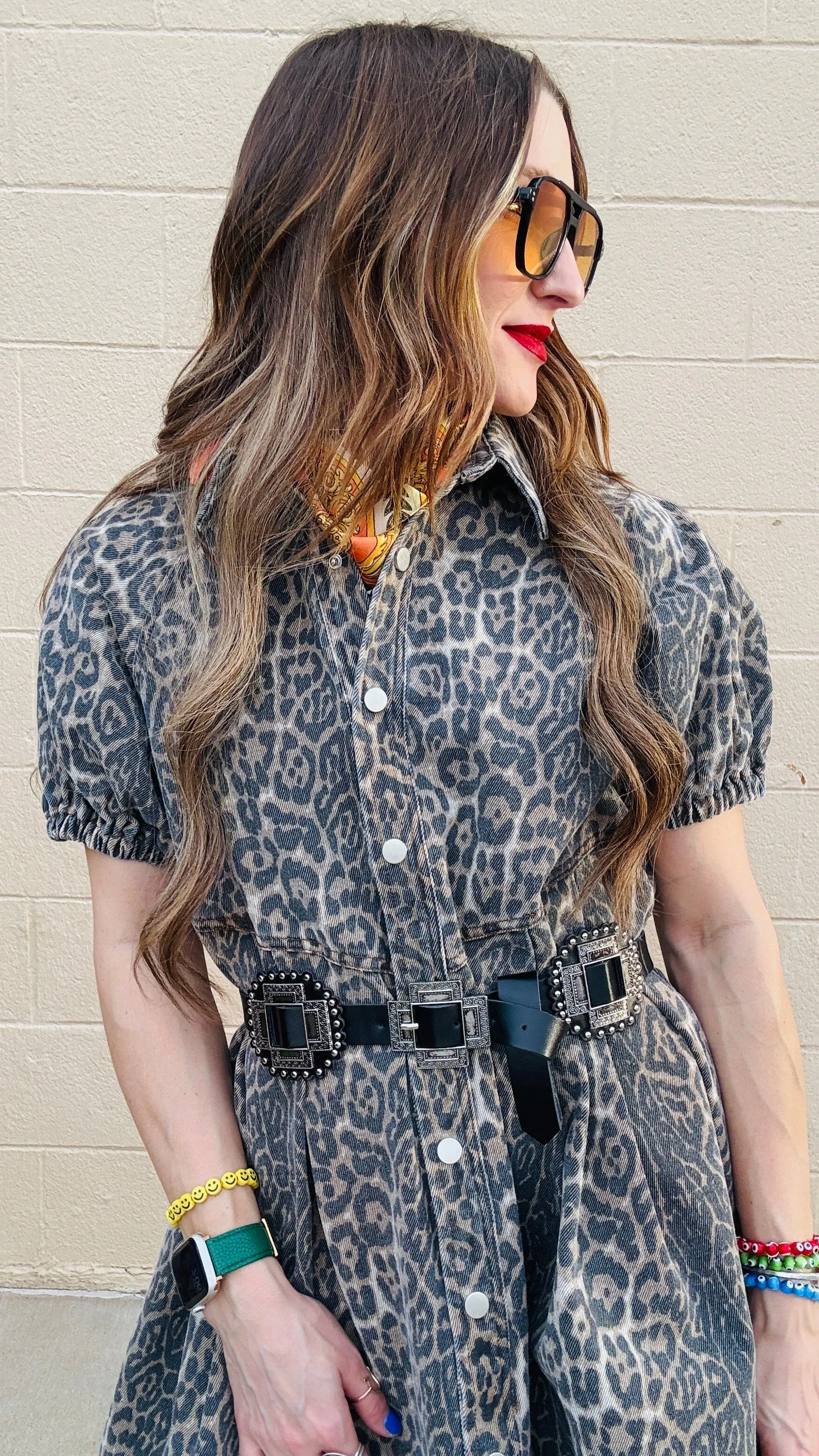 Chloe Leopard Print Denim Dress
