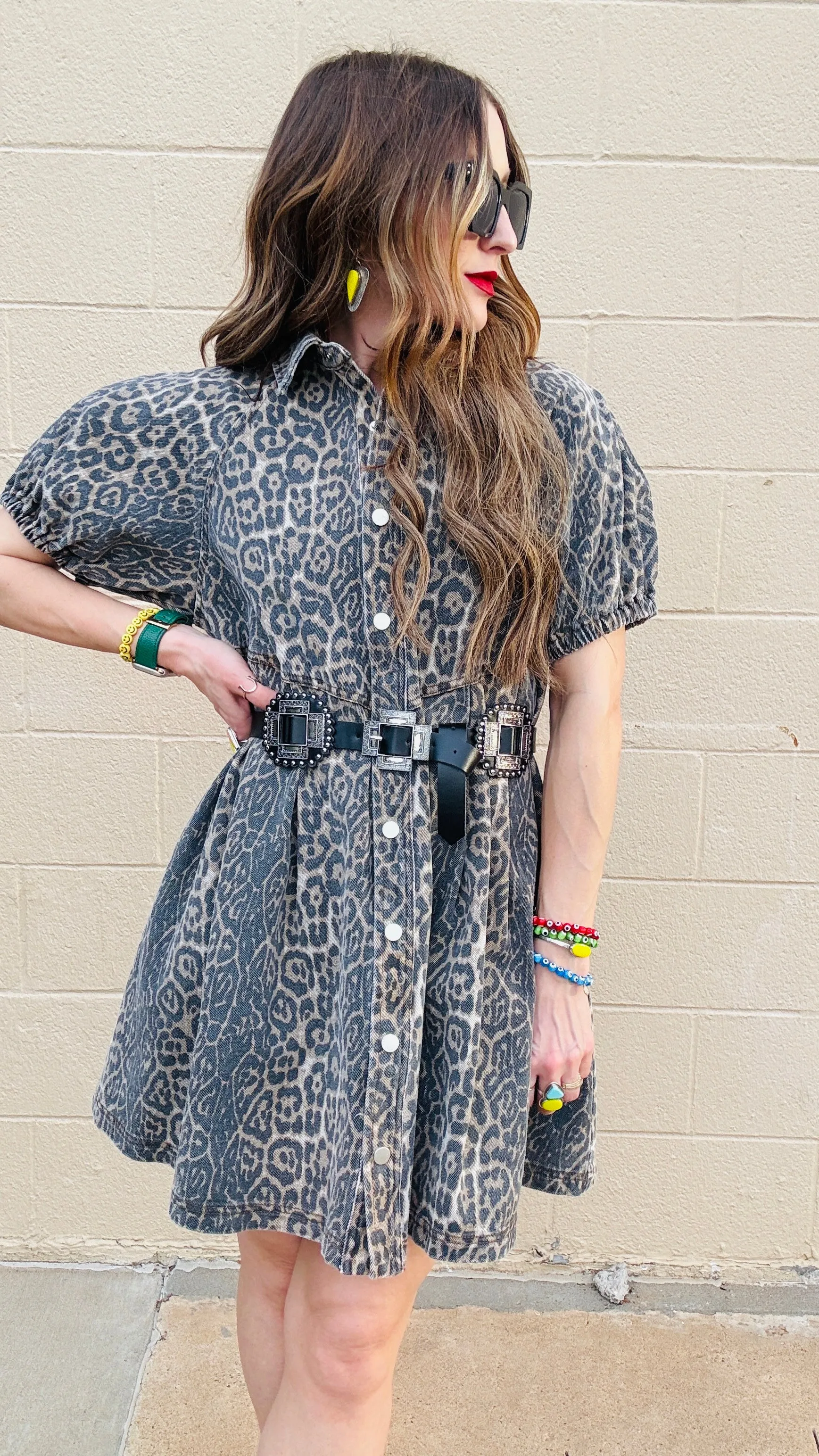 Chloe Leopard Print Denim Dress