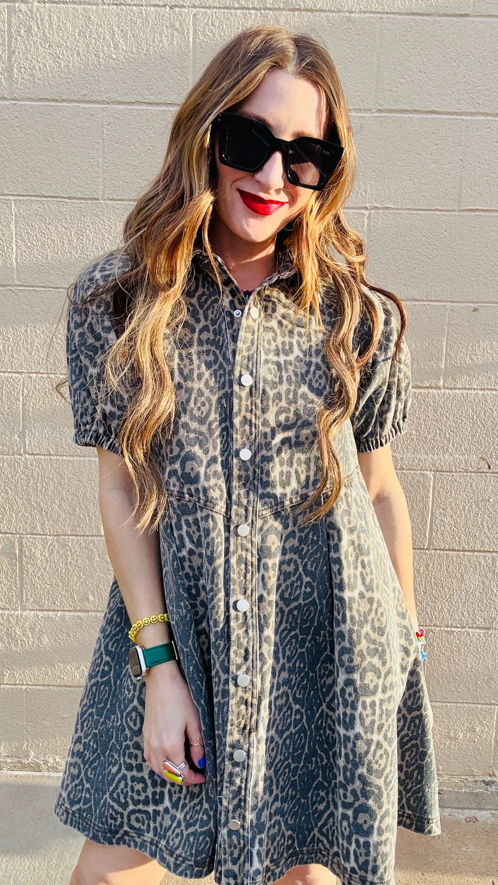 Chloe Leopard Print Denim Dress