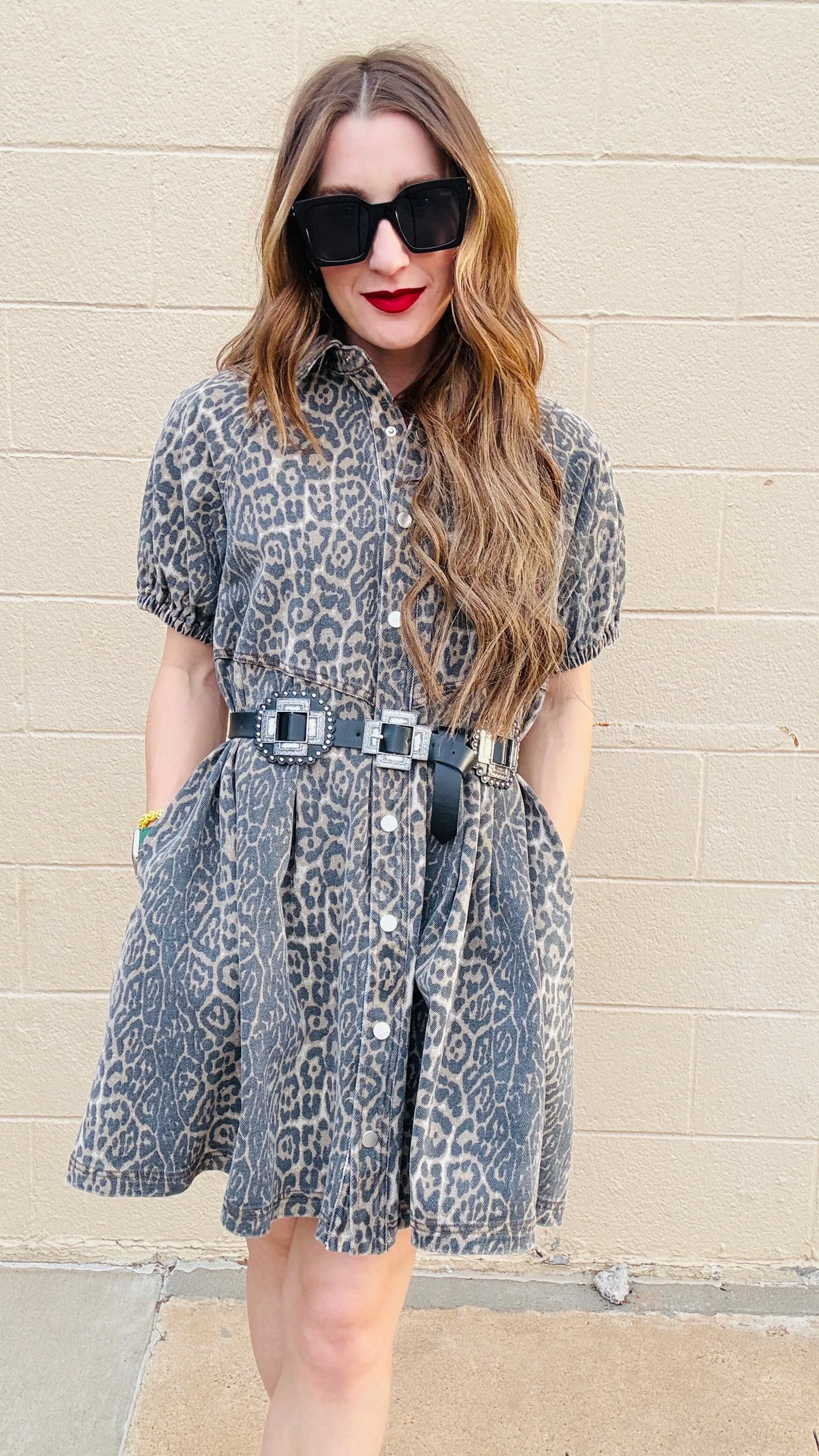 Chloe Leopard Print Denim Dress