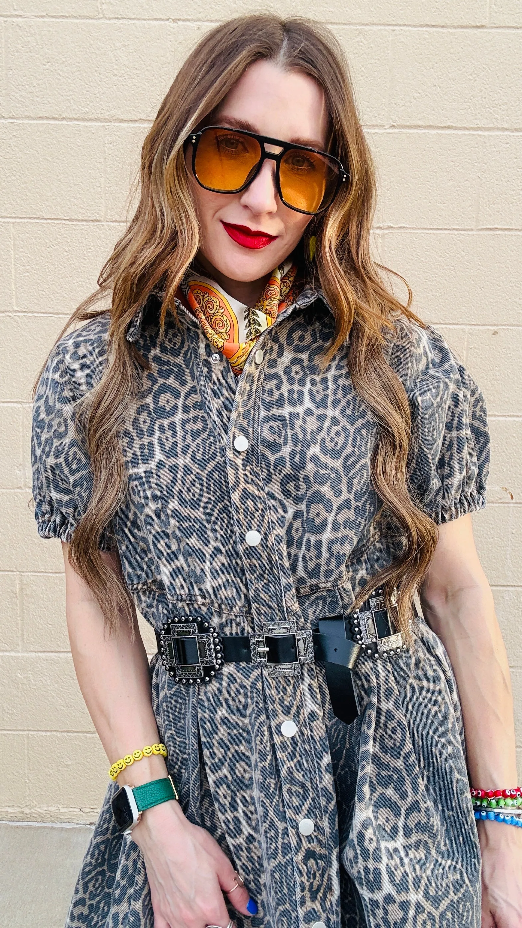 Chloe Leopard Print Denim Dress