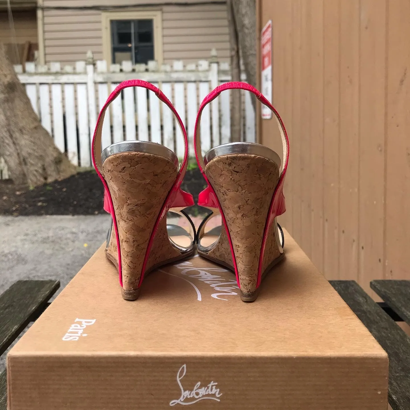 CHRISTIAN LOUBOUTIN Yasmin Patent Leather Cork Wedge Sandals