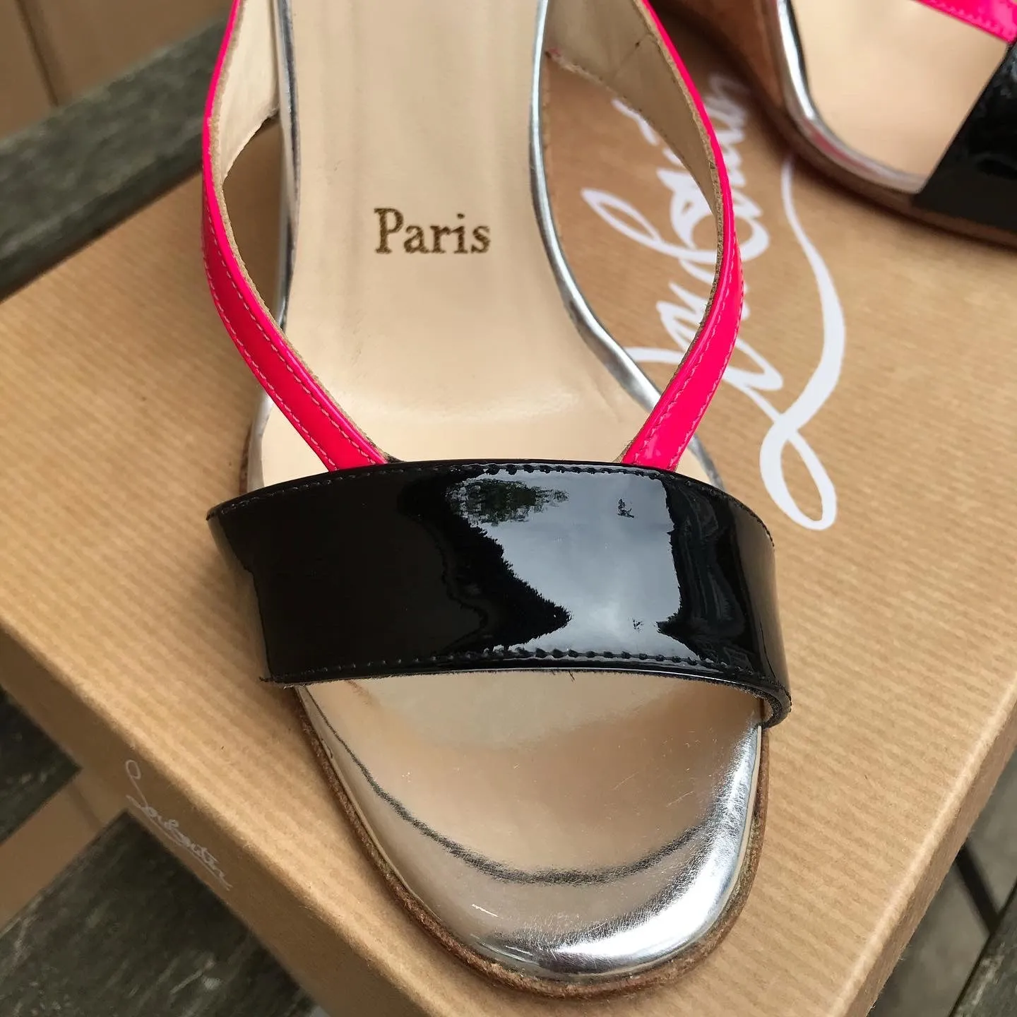 CHRISTIAN LOUBOUTIN Yasmin Patent Leather Cork Wedge Sandals