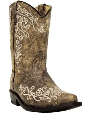 Corral Boots Girls' Bone Color Floral Embroidery Snip Toe Cowboy Boot