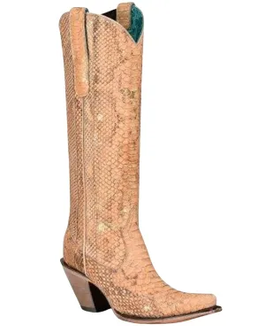 Corral Women's 15" Nude Honey Full Python Tall Top Snip Toe Western Boot