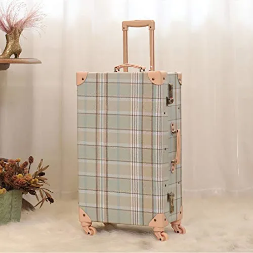 COTRUNKAGE Travel Luggage Trunk Vintage Women Suitcase with TSA Lock (26" (Single), Plaid)