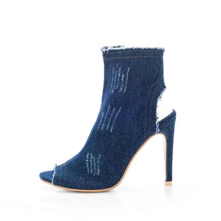 Cowboy Peep Toe Cut Out Side Zipper Short Boot Sandals