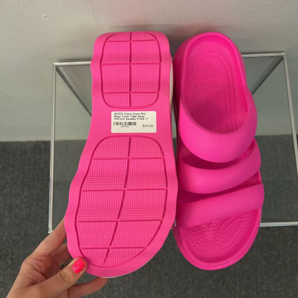 Crocs Pink Mega Crush Triple Strap Platform Sandals 11
