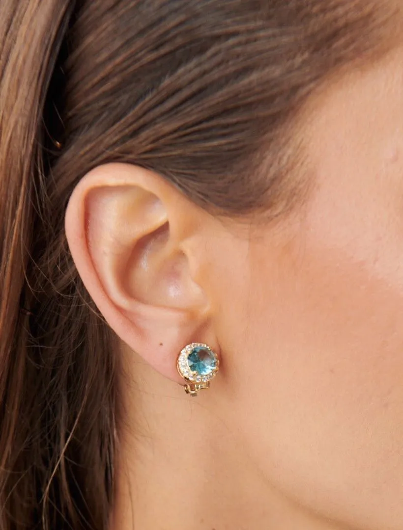 Crystal Surround Clip Ons Light Blue