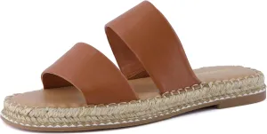 CUSHIONAIRE Bhendi Womens Espadrille Slide Sandal  Faux Leather Double Strap with Jute-Wrapped Sole & Cushioned Footbed