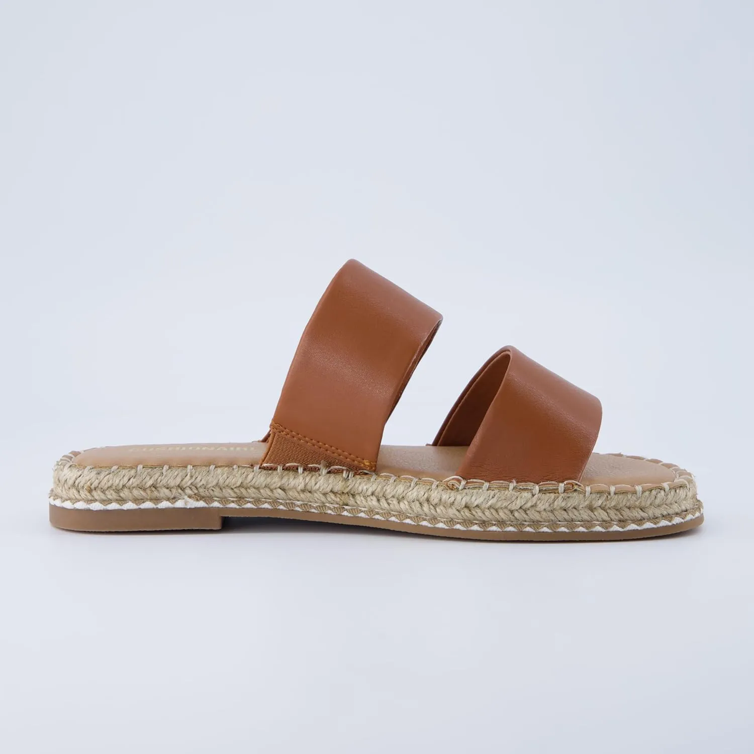 CUSHIONAIRE Bhendi Womens Espadrille Slide Sandal  Faux Leather Double Strap with Jute-Wrapped Sole & Cushioned Footbed