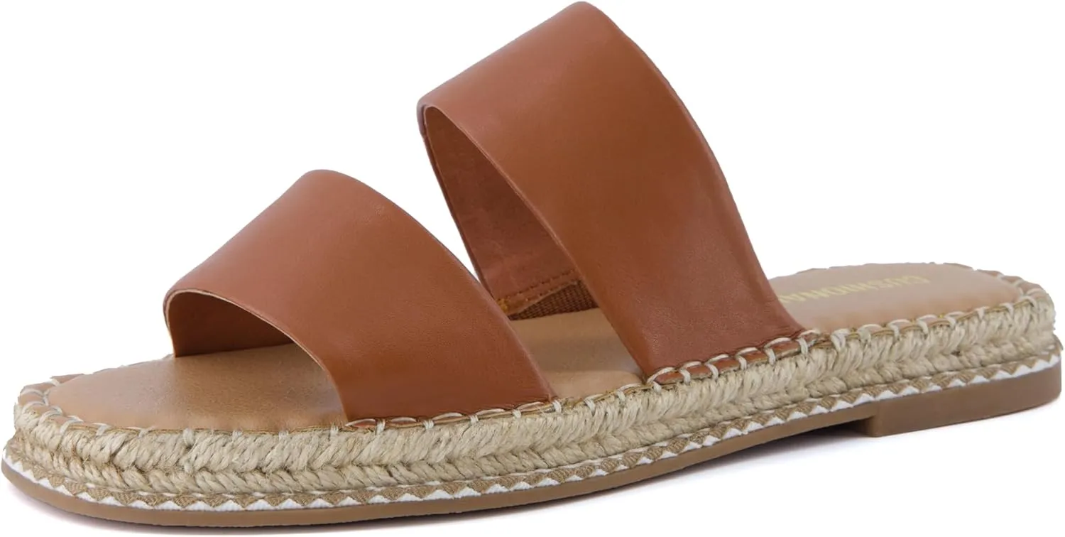 CUSHIONAIRE Bhendi Womens Espadrille Slide Sandal  Faux Leather Double Strap with Jute-Wrapped Sole & Cushioned Footbed
