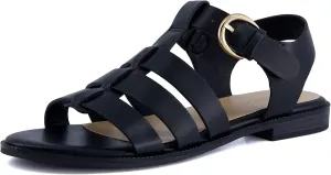 CUSHIONAIRE London Womens Strappy Fisherman Sandal  Vegan Leather Gladiator Style with Adjustable Ankle Strap   Memory Foam
