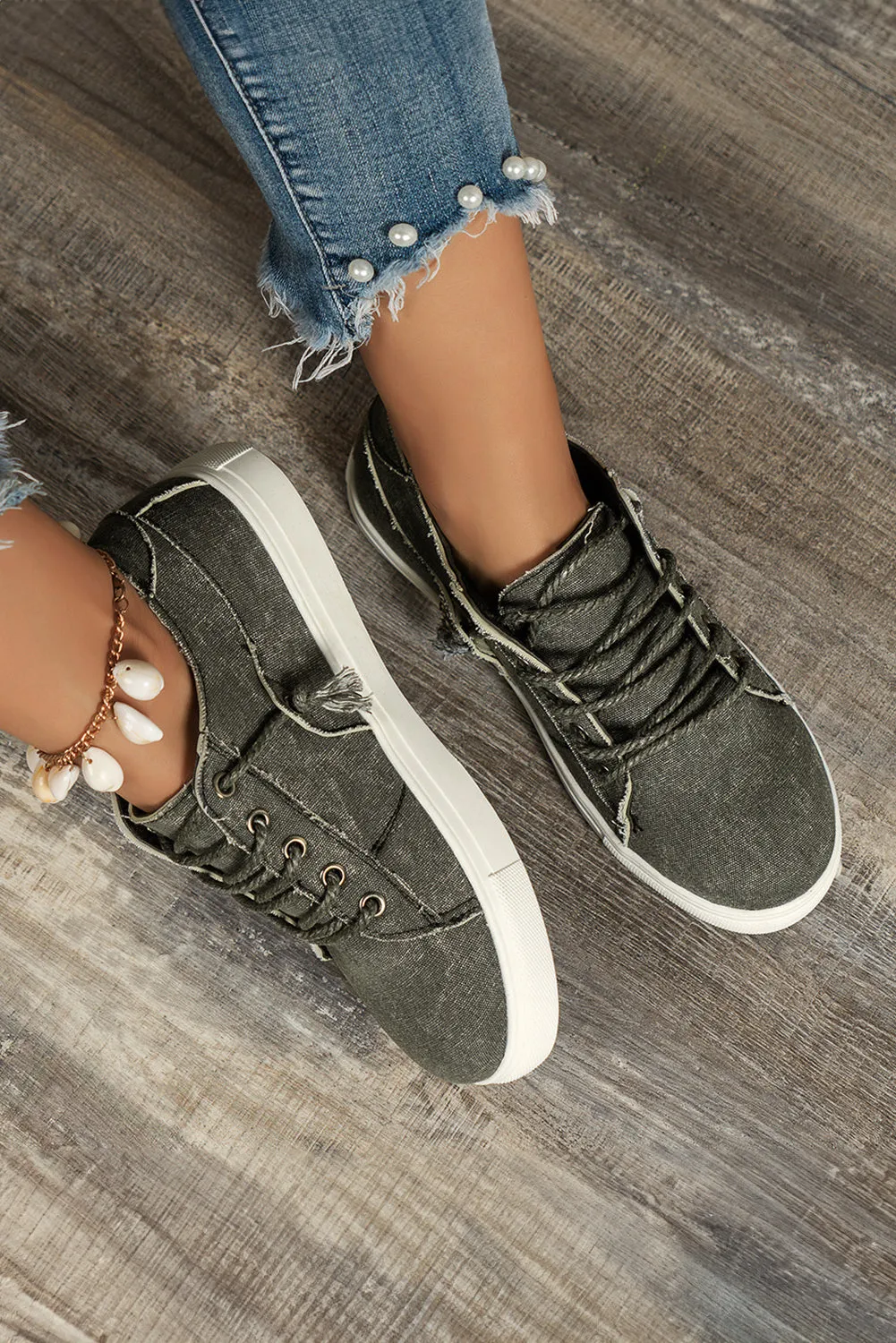 Dark Grey Criss Cross Slip On Canvas Sneakers