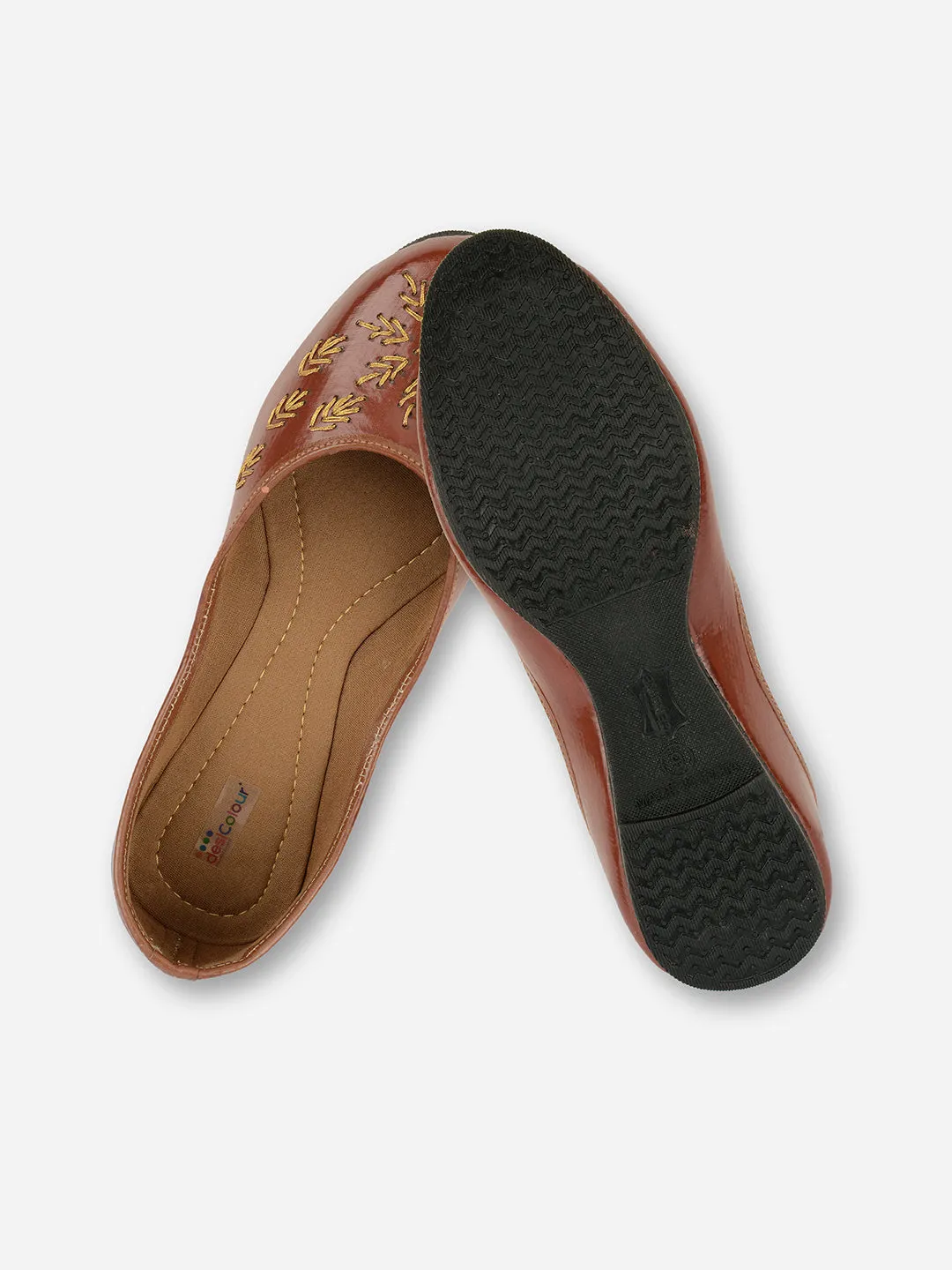 DESI COLOUR Women Brown Ethnic Ballerinas Flats
