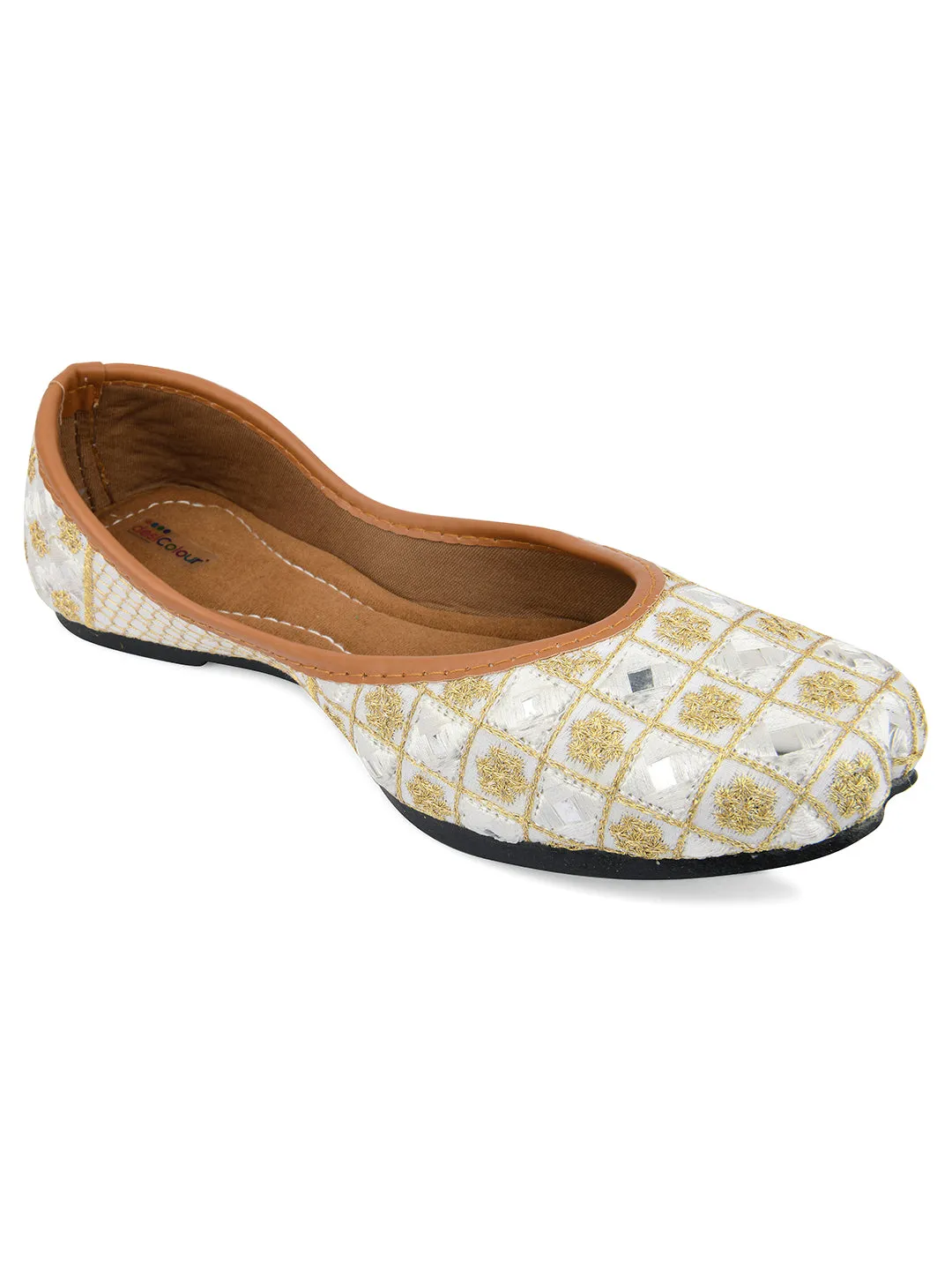 DESI COLOUR Women Green Ethnic Ballerinas with Embroidered Flats