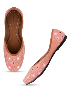 DESI COLOUR Women Green Ethnic Ballerinas with Embroidered Flats