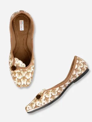 DESI COLOUR Women Off White Ethnic Ballerinas with Laser Cuts Flats