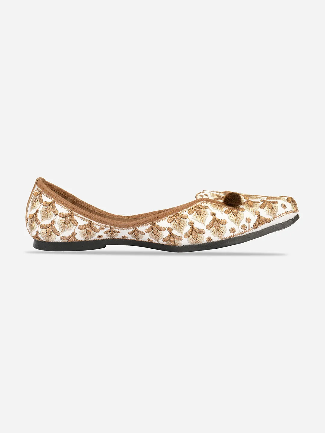 DESI COLOUR Women Off White Ethnic Ballerinas with Laser Cuts Flats