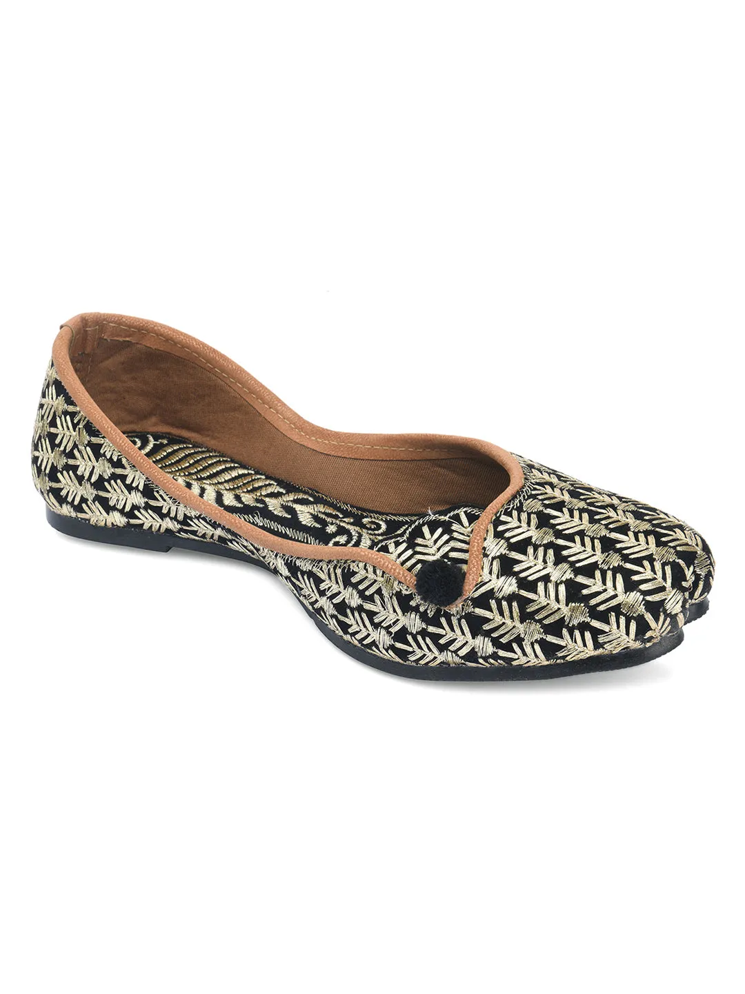 DESI COLOUR Women Red Ethnic Mojaris with Embroidered Flats