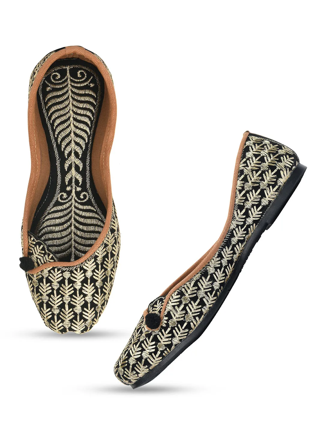 DESI COLOUR Women Red Ethnic Mojaris with Embroidered Flats