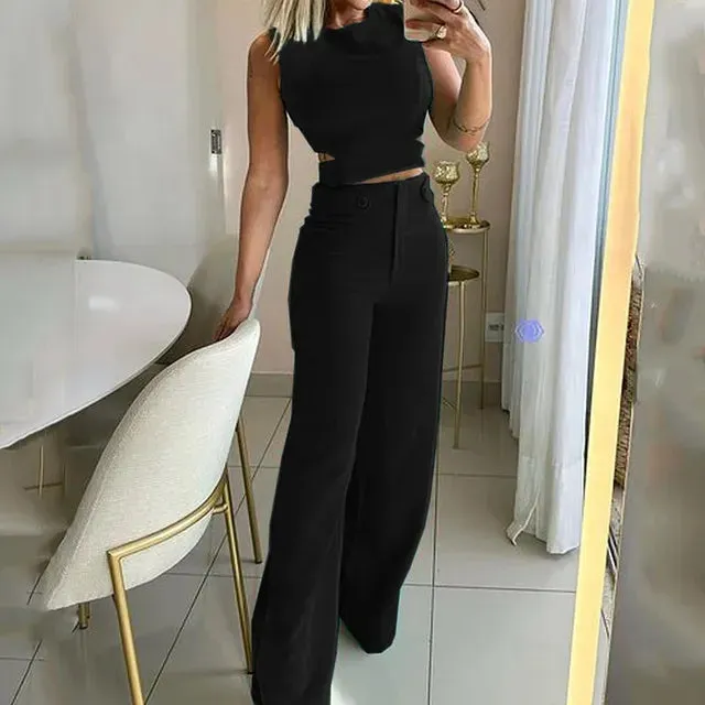 Elegant Two-Piece Set | Sleeveless & Wide-Leg
