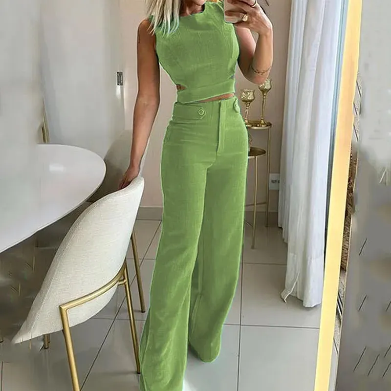 Elegant Two-Piece Set | Sleeveless & Wide-Leg