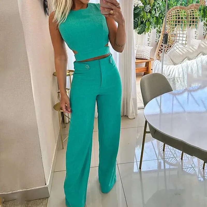 Elegant Two-Piece Set | Sleeveless & Wide-Leg