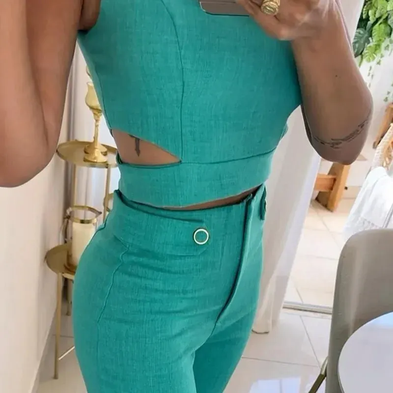Elegant Two-Piece Set | Sleeveless & Wide-Leg