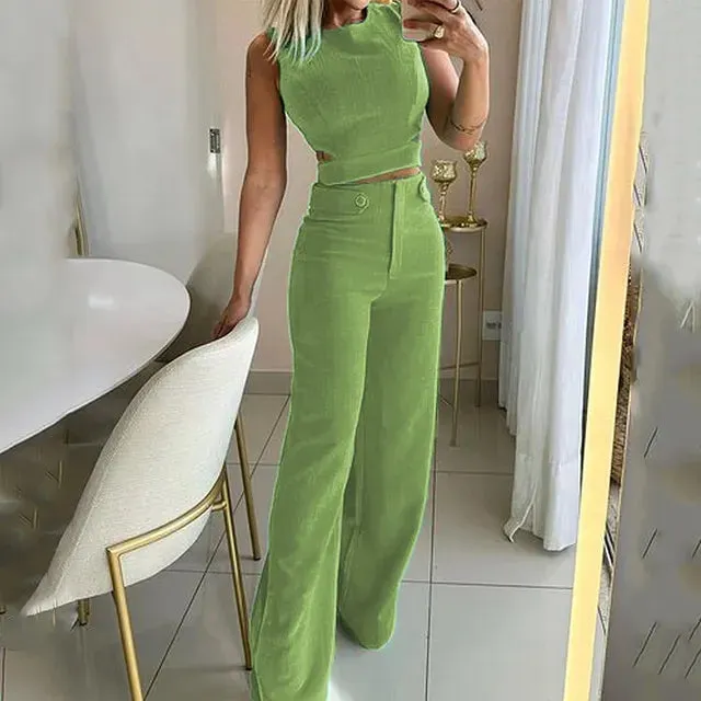Elegant Two-Piece Set | Sleeveless & Wide-Leg