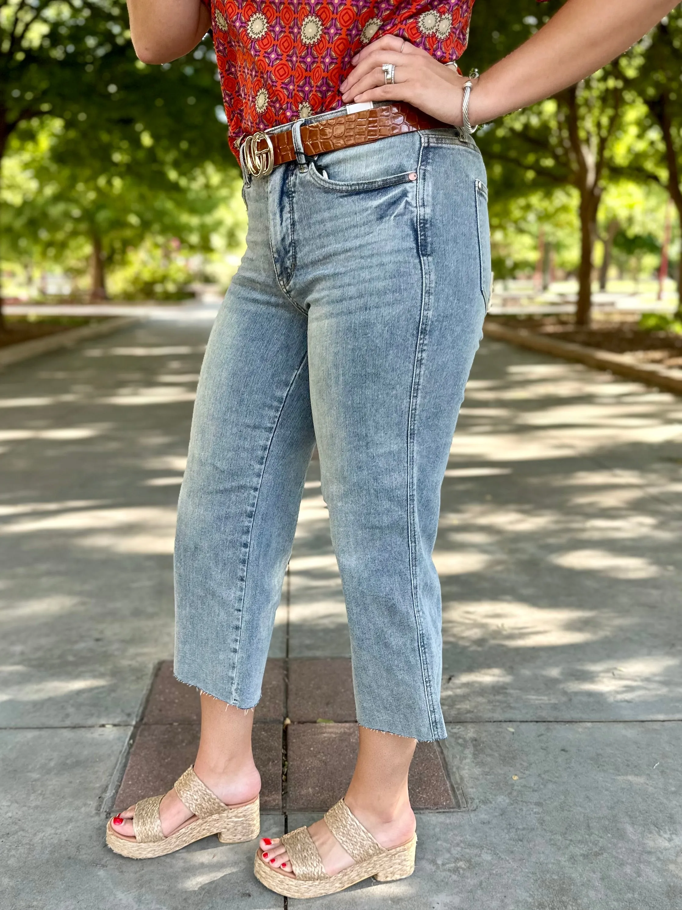 Emily Raw Hem Wide Leg Crop Jean by Judy Blue