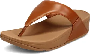 FitFlop Lulu Light Tan Leather Rubber Sole Womens Slip On Casual Thong Sandals