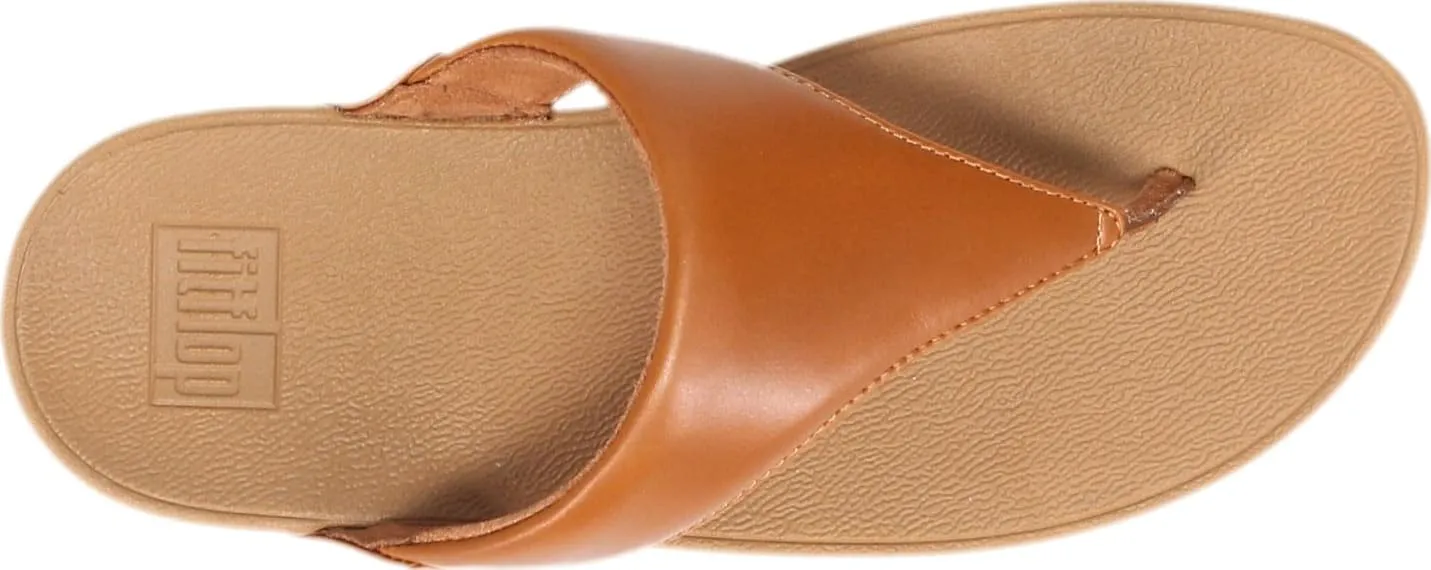 FitFlop Lulu Light Tan Leather Rubber Sole Womens Slip On Casual Thong Sandals