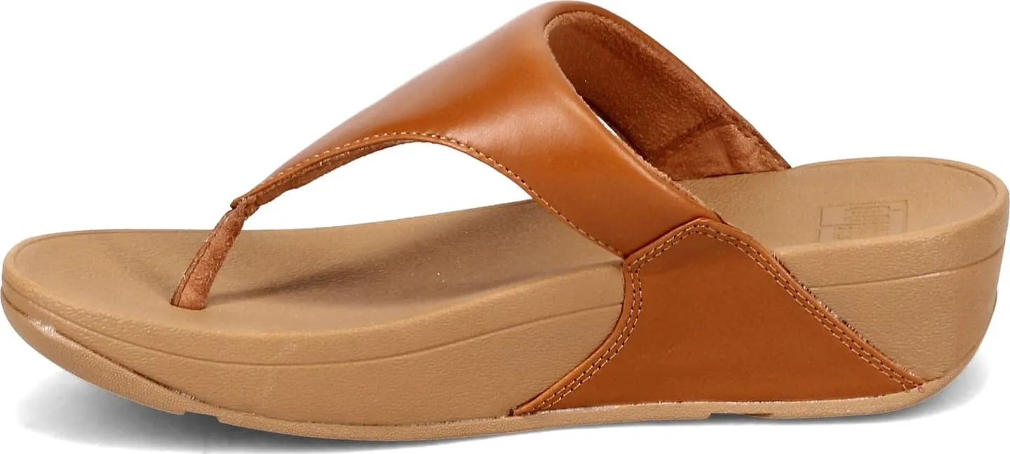 FitFlop Lulu Light Tan Leather Rubber Sole Womens Slip On Casual Thong Sandals