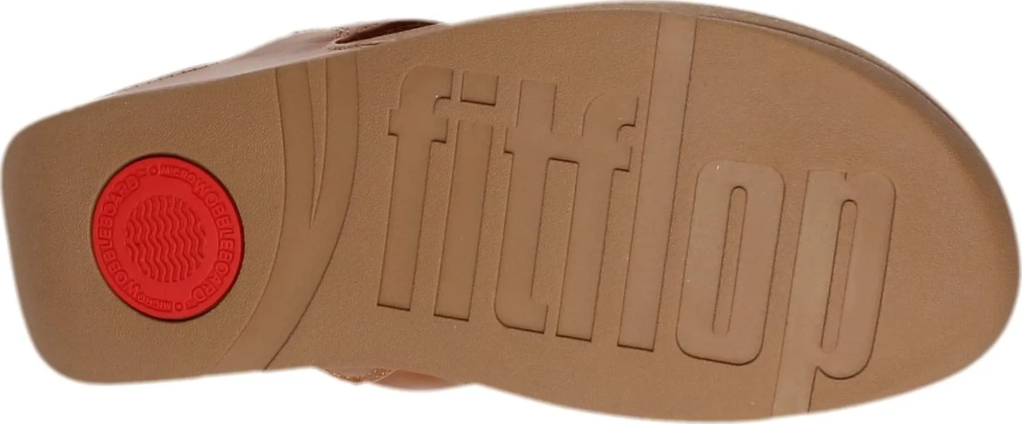 FitFlop Lulu Light Tan Leather Rubber Sole Womens Slip On Casual Thong Sandals
