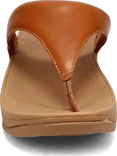 FitFlop Lulu Light Tan Leather Rubber Sole Womens Slip On Casual Thong Sandals