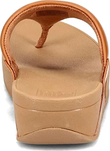 FitFlop Lulu Light Tan Leather Rubber Sole Womens Slip On Casual Thong Sandals