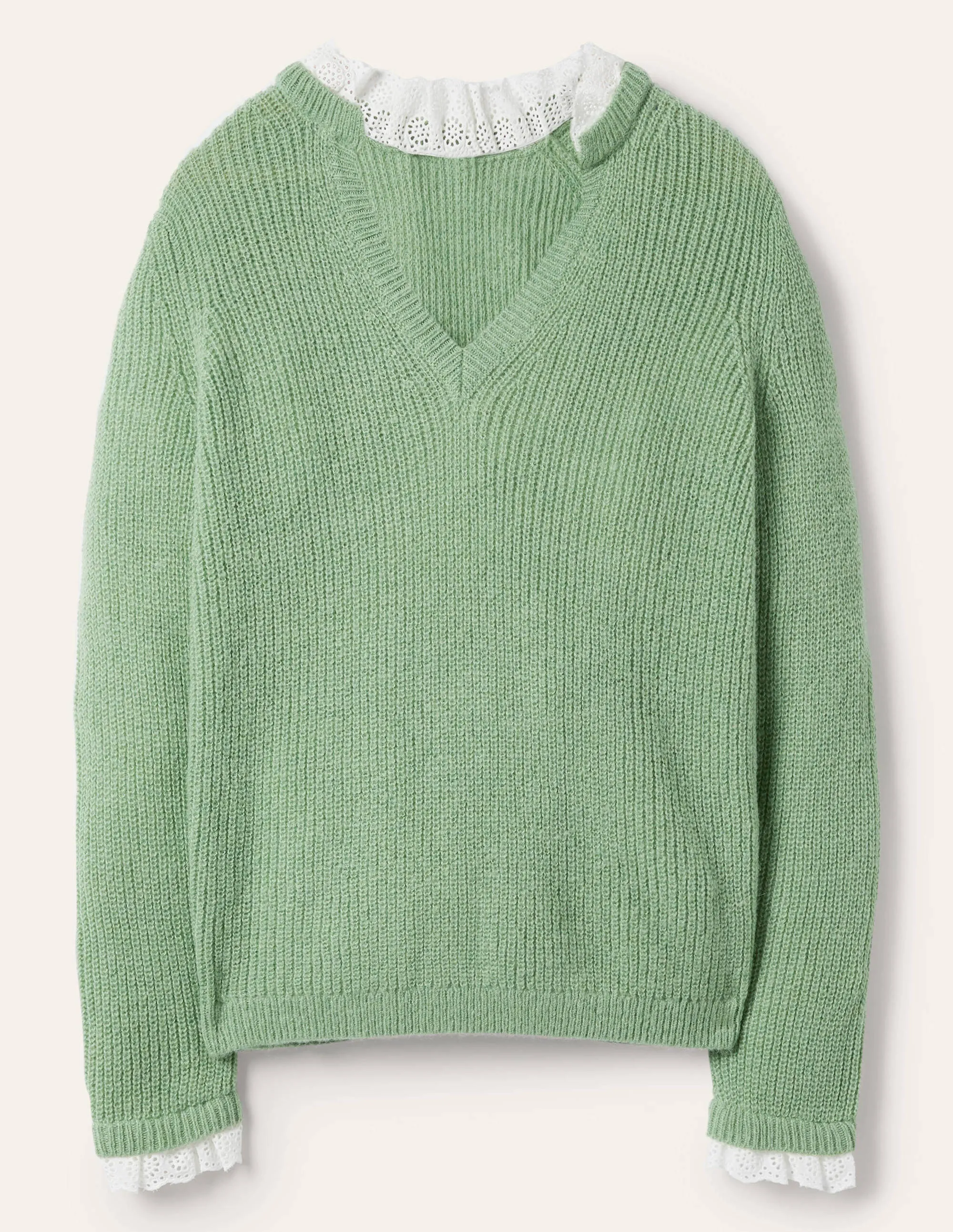Fluffy Ribbed Mix Jumper-Basil