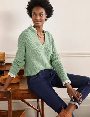 Fluffy Ribbed Mix Jumper-Basil
