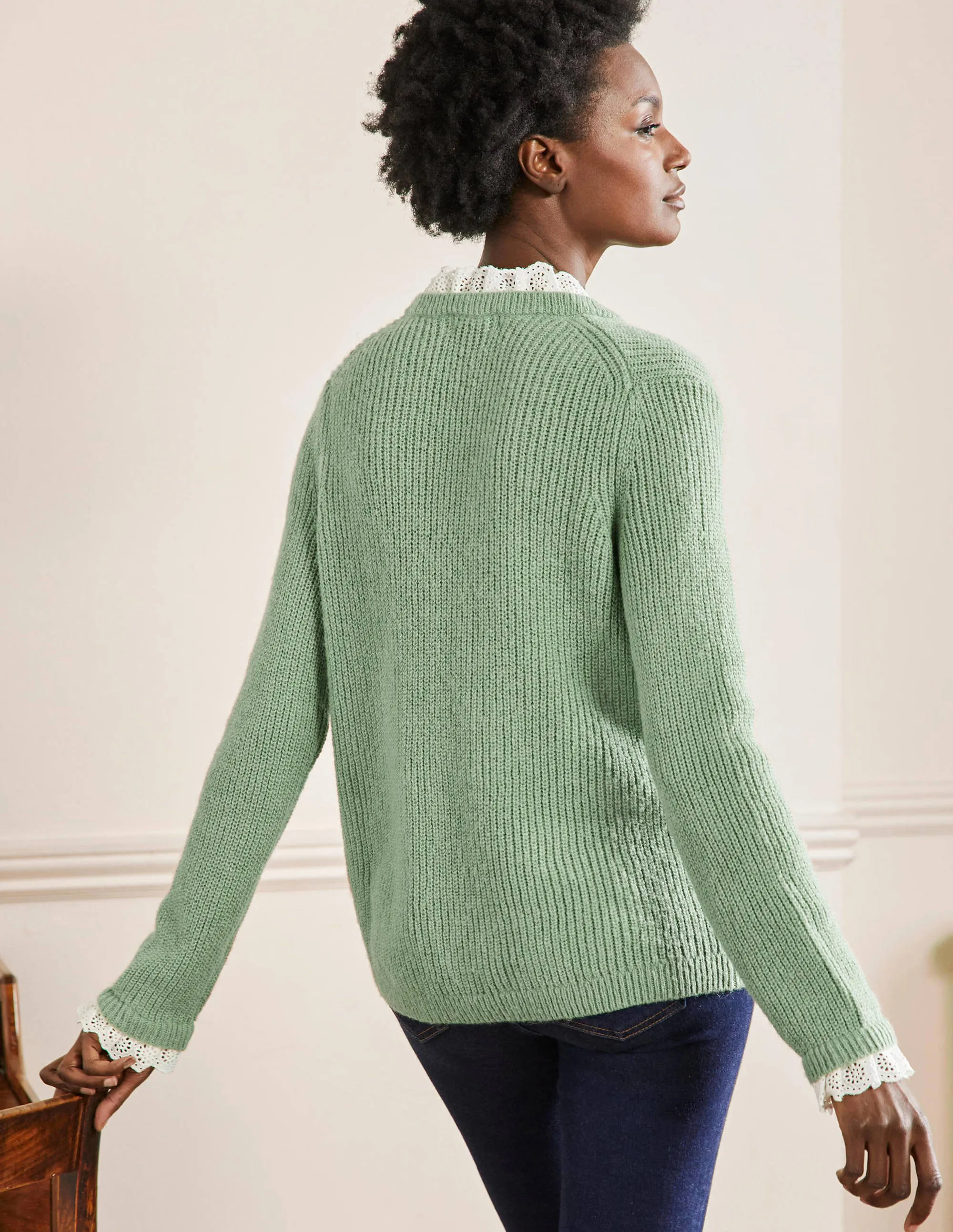 Fluffy Ribbed Mix Jumper-Basil