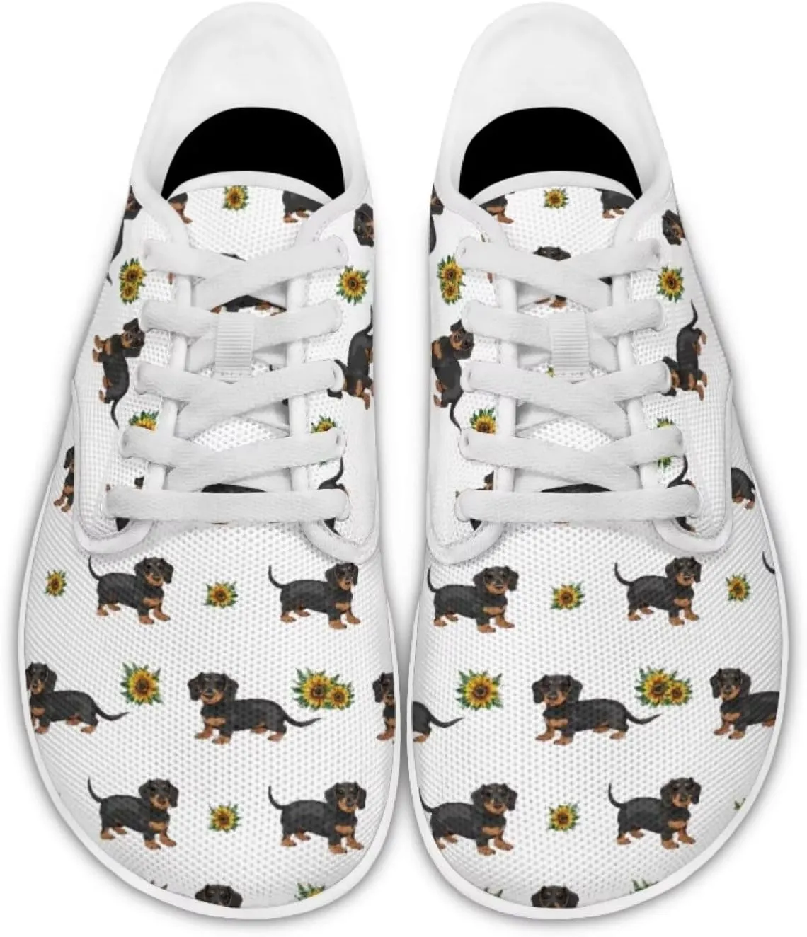 Forchrinse Dachshund Sunflower Print Mens Barefoot Shoes Womens Wide Trail Running Shoes Lace up Zero Drop Fashion Causal Sneakers Size 3-14