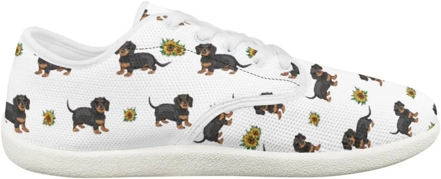 Forchrinse Dachshund Sunflower Print Mens Barefoot Shoes Womens Wide Trail Running Shoes Lace up Zero Drop Fashion Causal Sneakers Size 3-14
