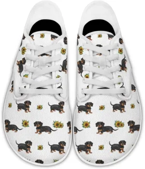 Forchrinse Dachshund Sunflower Print Mens Barefoot Shoes Womens Wide Trail Running Shoes Lace up Zero Drop Fashion Causal Sneakers Size 3-14