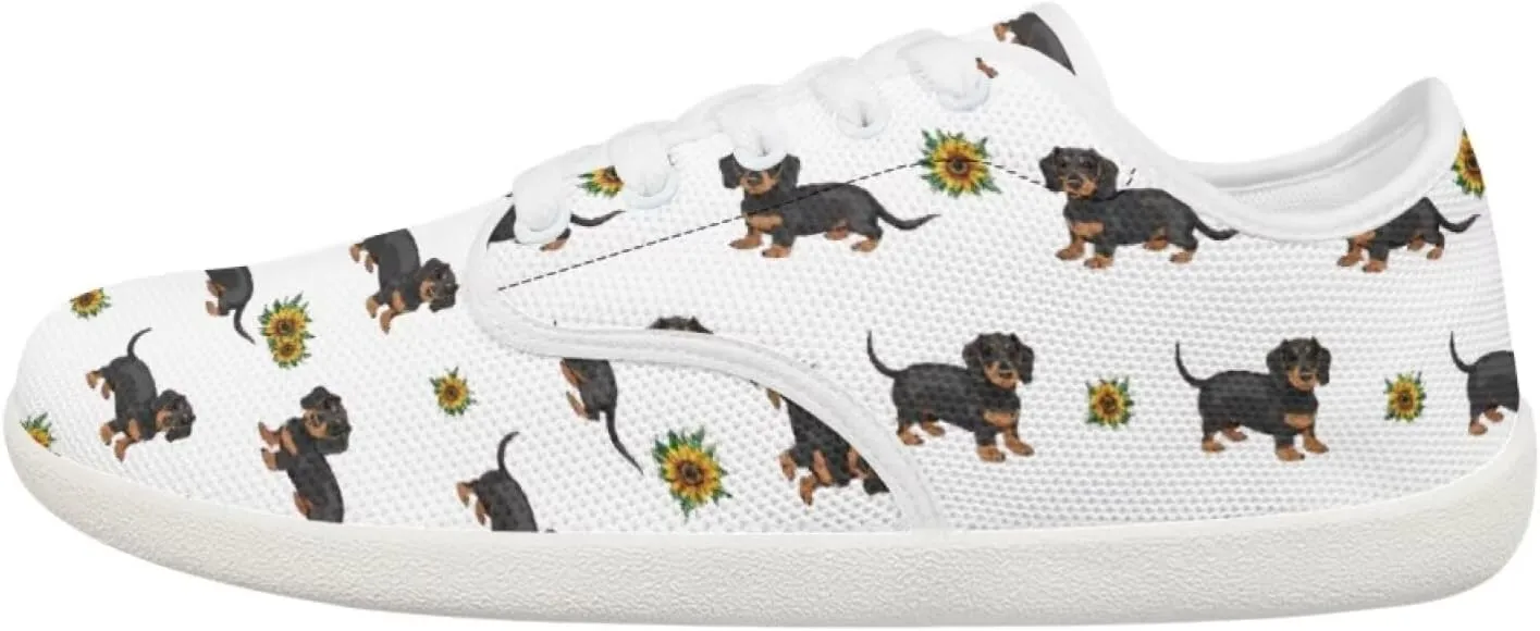 Forchrinse Dachshund Sunflower Print Mens Barefoot Shoes Womens Wide Trail Running Shoes Lace up Zero Drop Fashion Causal Sneakers Size 3-14