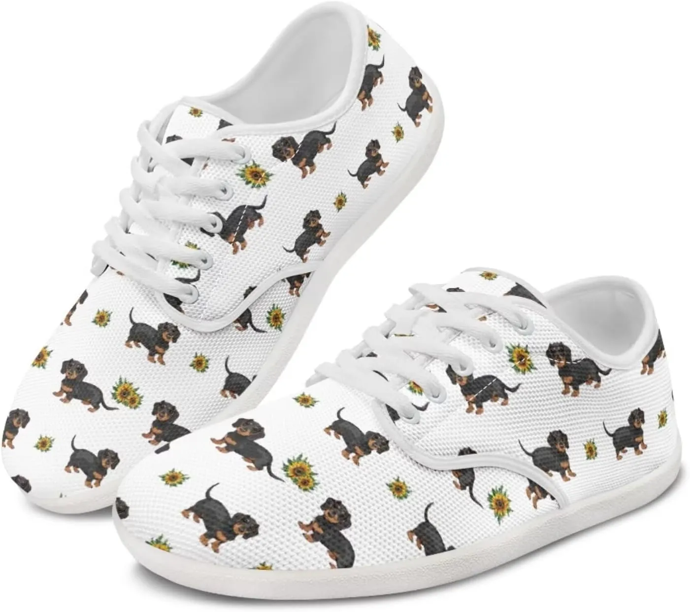 Forchrinse Dachshund Sunflower Print Mens Barefoot Shoes Womens Wide Trail Running Shoes Lace up Zero Drop Fashion Causal Sneakers Size 3-14