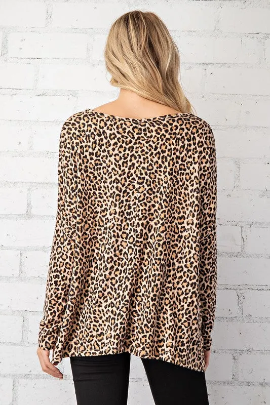 FSL Apparel Leopard Top With Rose Gold Sequin Pocket