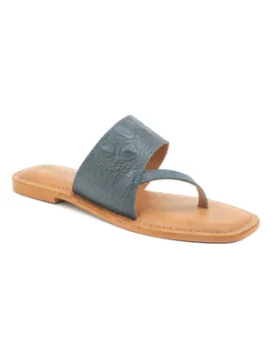 Grey Croc Print One Toe Flat Sandal