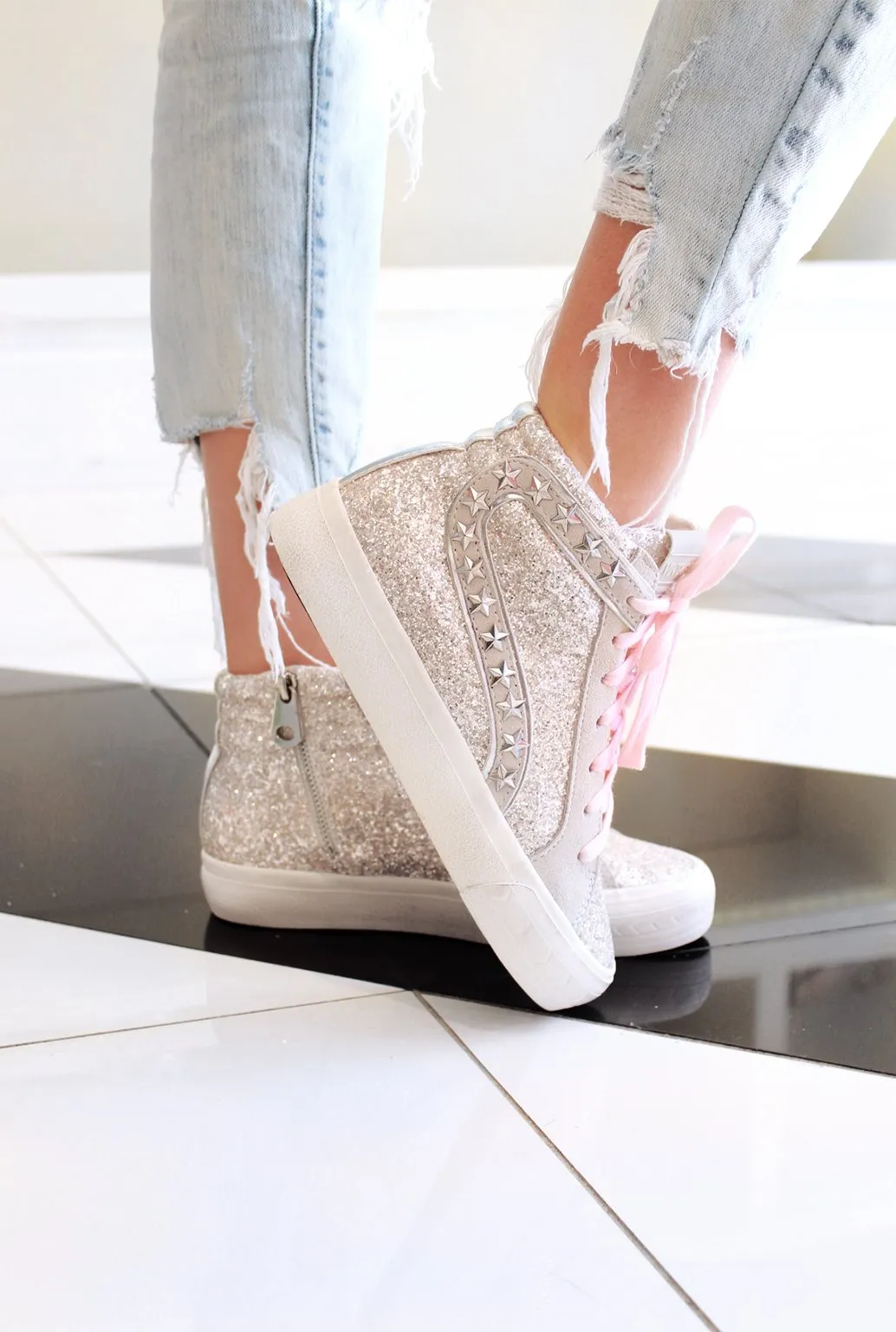 Hailey Silver Stripe Glitter High Top Sneaker