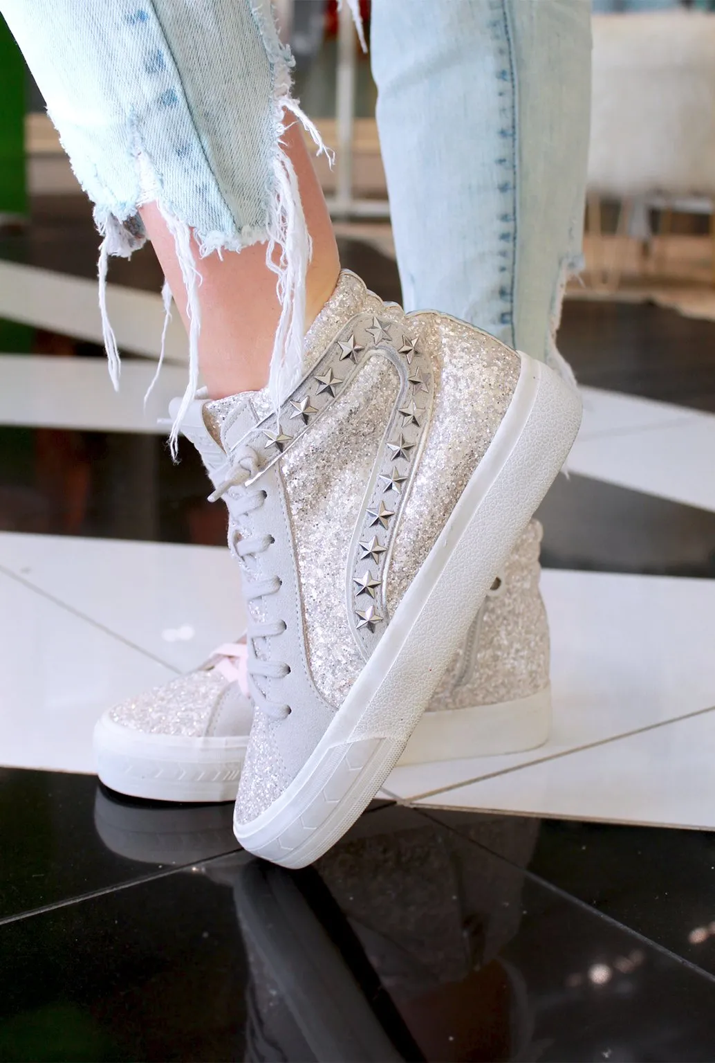 Hailey Silver Stripe Glitter High Top Sneaker