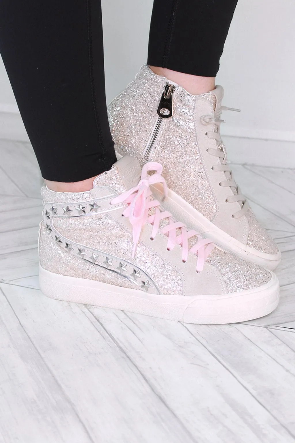 Hailey Silver Stripe Glitter High Top Sneaker
